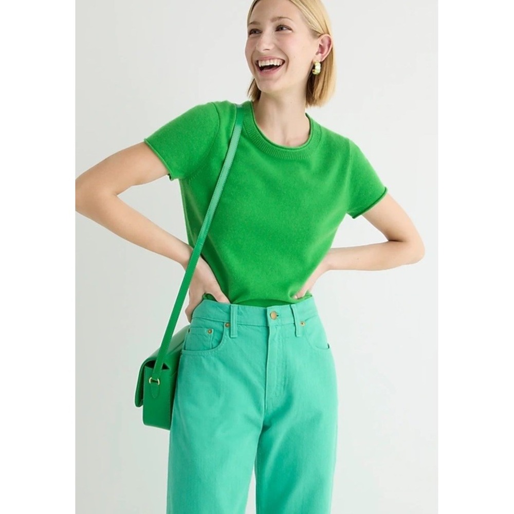 J. Crew Relaxed Cashmere T-shirt Sweater Green Women's Size Small